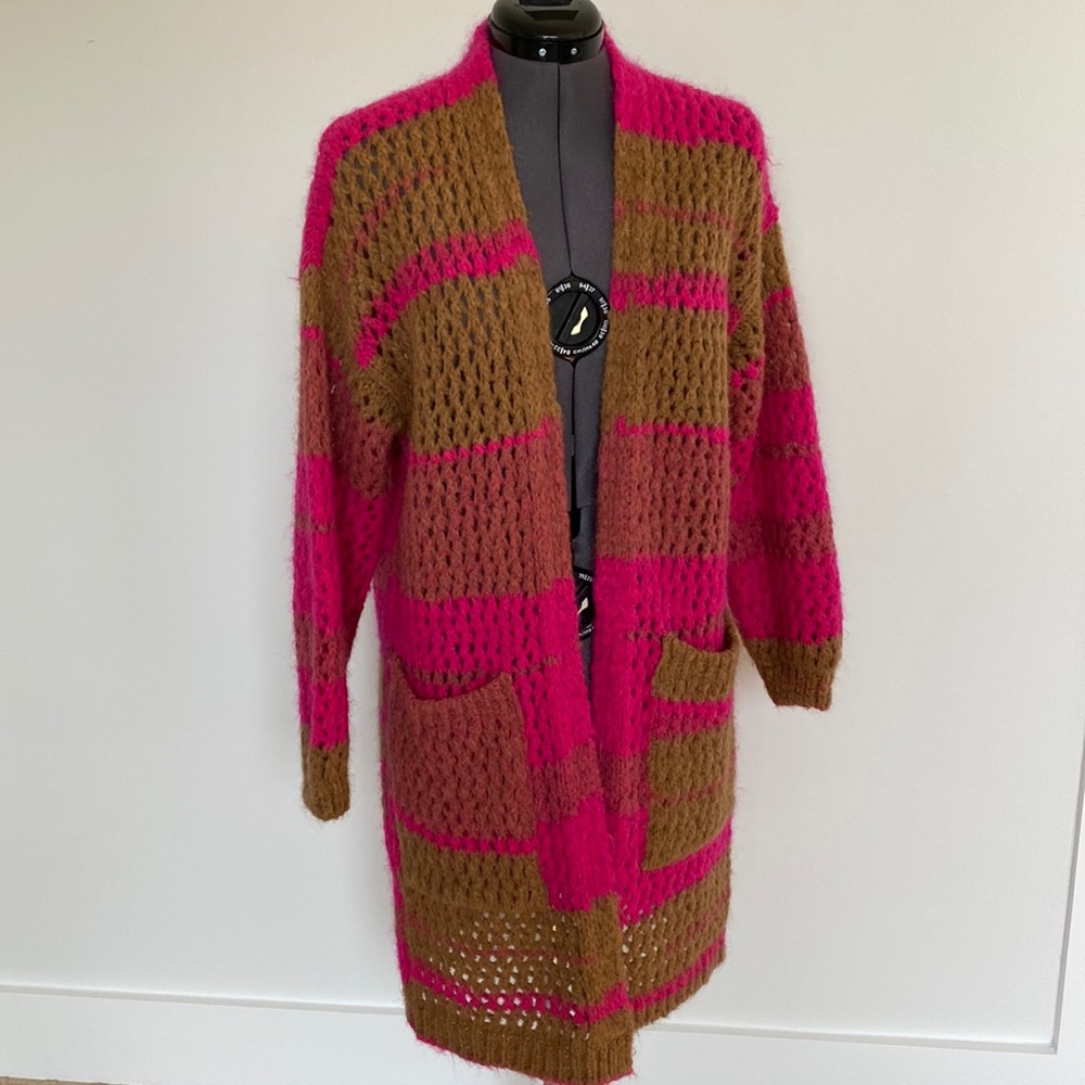 Open weave long line cardigan